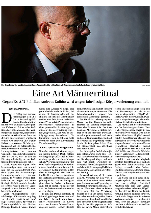 Berliner Zeitung; 04-08-19; S. 12; Kalbitz; Andreas; Hohloch; dennis - Männer, Rituale & Demokratie