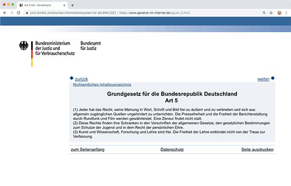 GG Grundgesetz BRD Artikle 5