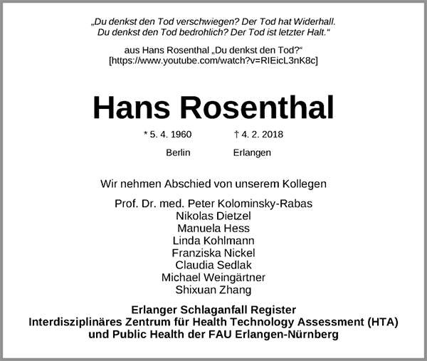 Hans Rosenthal (1960–2016) Todesannzaige