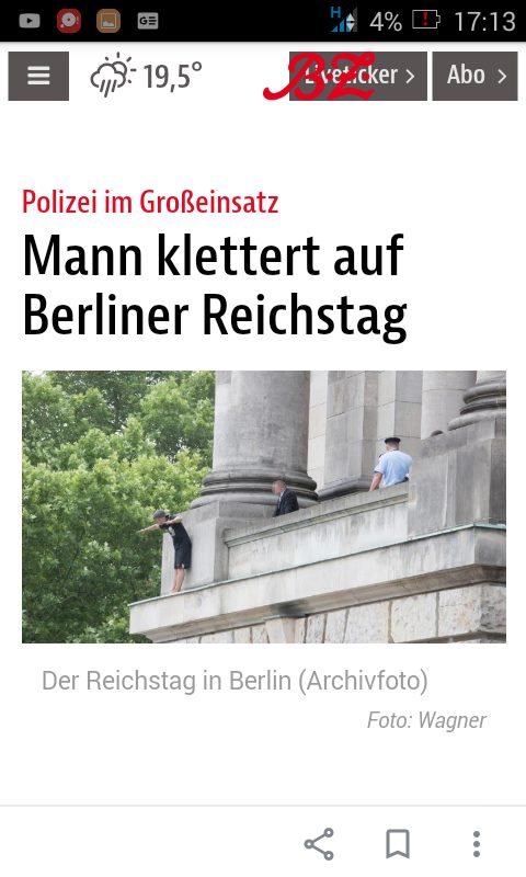 BZ: Polizai im Großainsattz: Mann klettert auf Berliner Reichstag