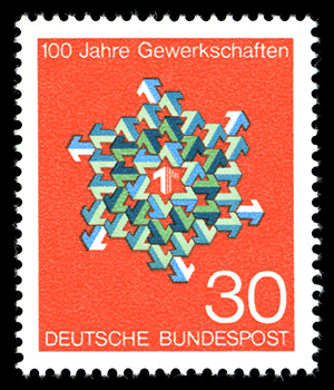 (Briefmarke)™ · (Deutsche Westbundespost)™ · (1968)™ · (100 Jahre Gewerkschaften in Deutschland)™