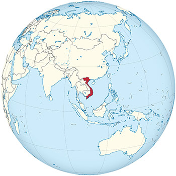 (Vietnam)™ on the globe, Vietnam centered