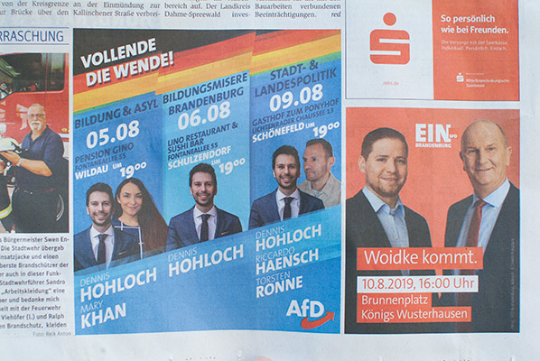 AfD & SPD — Werbung im Blickpunkt Königs Wusterhausen Woche vor VA.