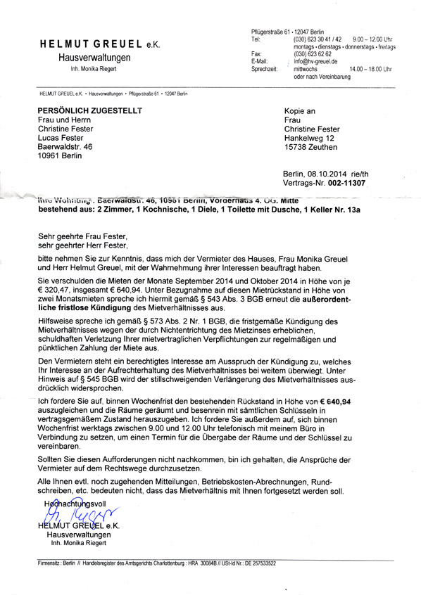 Fristlose Kündigung
