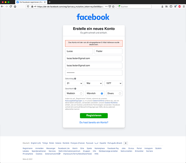 Facebook)™ login - de-activated conto / account (051109-123118)™