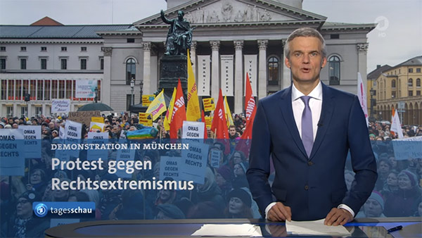 Tagesschau 20:00 06. März 0004 (2020 u.Z.) Pro-Test in München - Protest gegen Rechtsextremismus